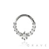 316L SURGICAL STEEL CZ KITE ROUND MULTI CZ SEPTUM HINGED SEGMENT HOOP RING